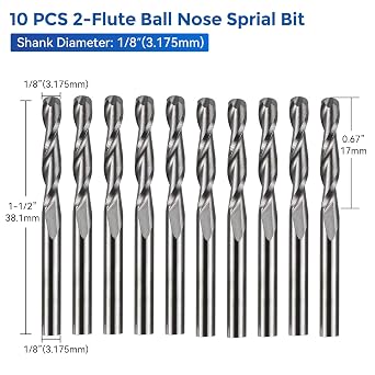 40pcs End Mills CNC Router Bits with Milling Bit Storage Tray, 1/8 Shank CNC Cutter Milling Carving Bit Set Including 2-Flute Flat Nose & Ball Nose, V-Bit with Nano Blue Coating Bits
