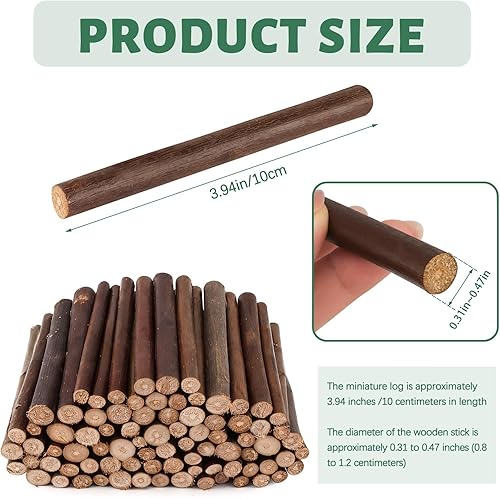 Miniatura 2 de FSWCCK 100 palitos de manualidades, 4 pulgadas de largo, 0.3-0.5 pulgadas de diámetro, ramas de abedul naturales, mini troncos de madera para