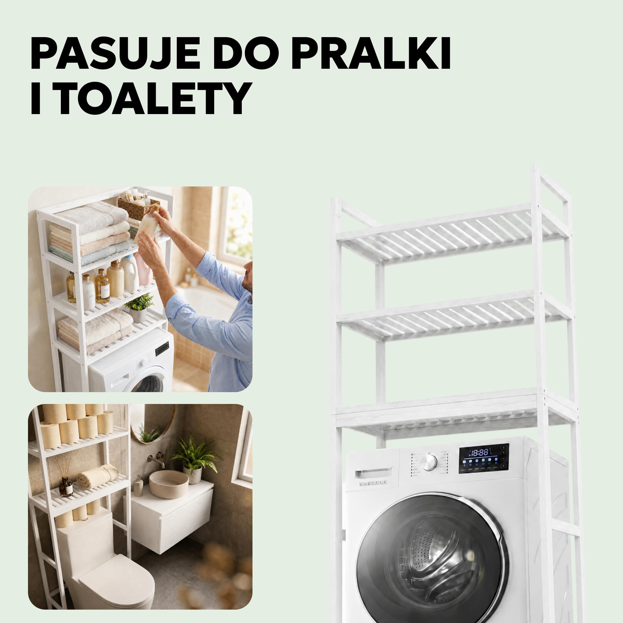 Regał na Pralkę Bambus - Półka Toaletowa - 3 Półki Drewno | MY FAT GORILLA – Regał na Pralkę Bambus 3 Półki – Drewno Organizer 66x26x170 cm Toaletowy