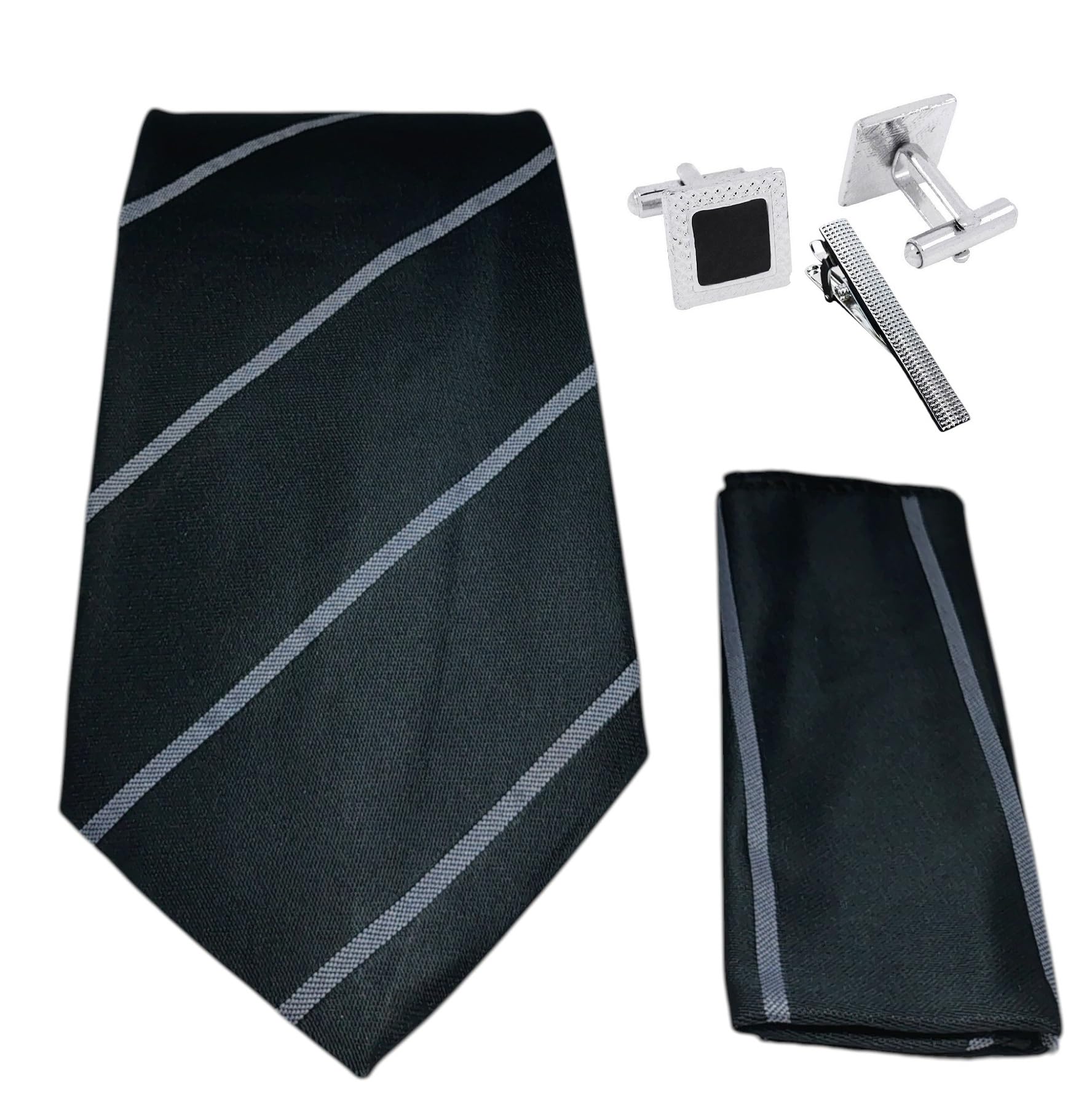 FashMade Premium Italian Silk Tie, Pocket Square with Square Brass Cufflinks & Silver Honeycomb Tie Pin Combo in Leather Gift Box for Men – Formal & Wedding Set tp-36-image-41