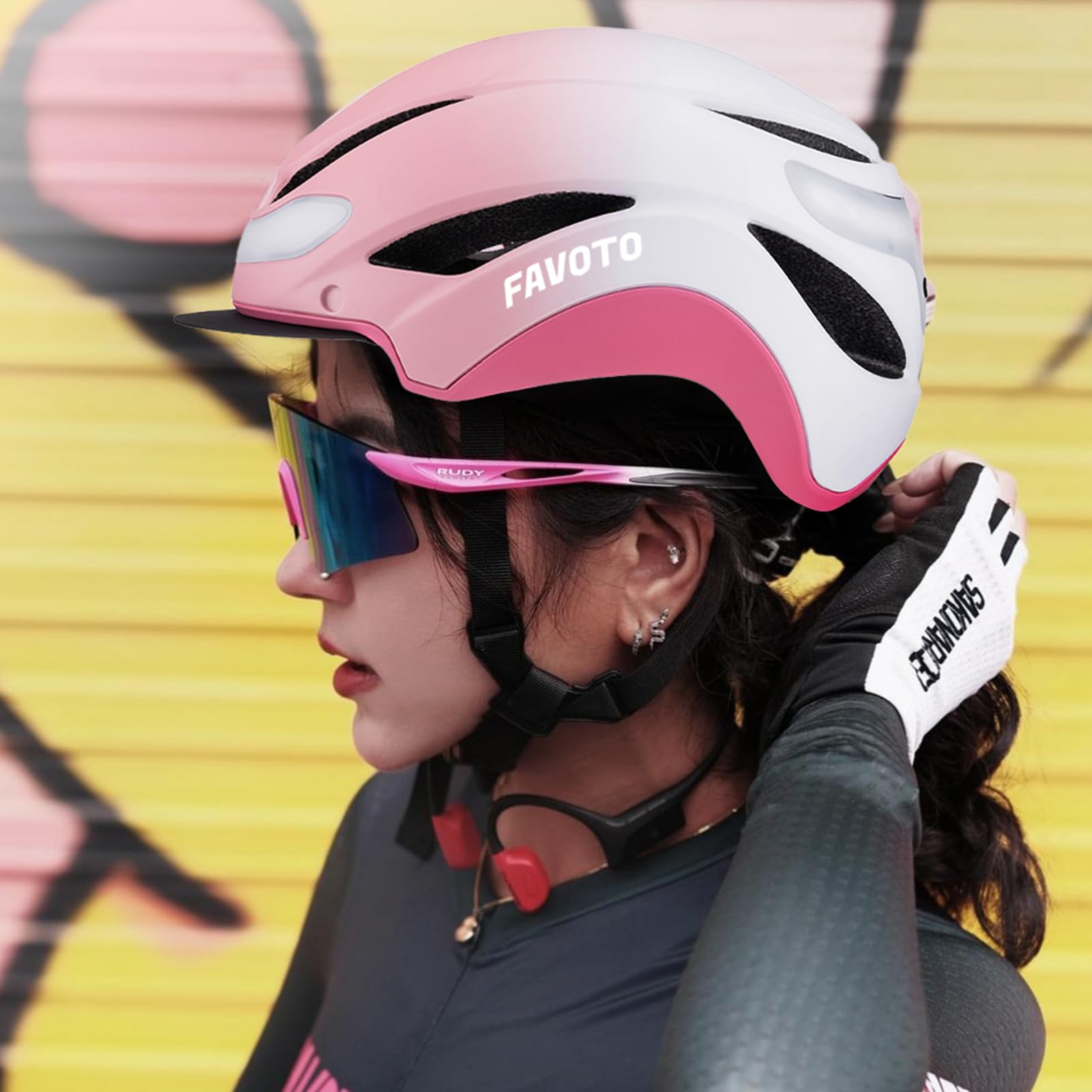 Favoto Casque de Vélo avec Lumière Arrière pour Homme Femme Adulte Circonférence Réglable Visière Amovible