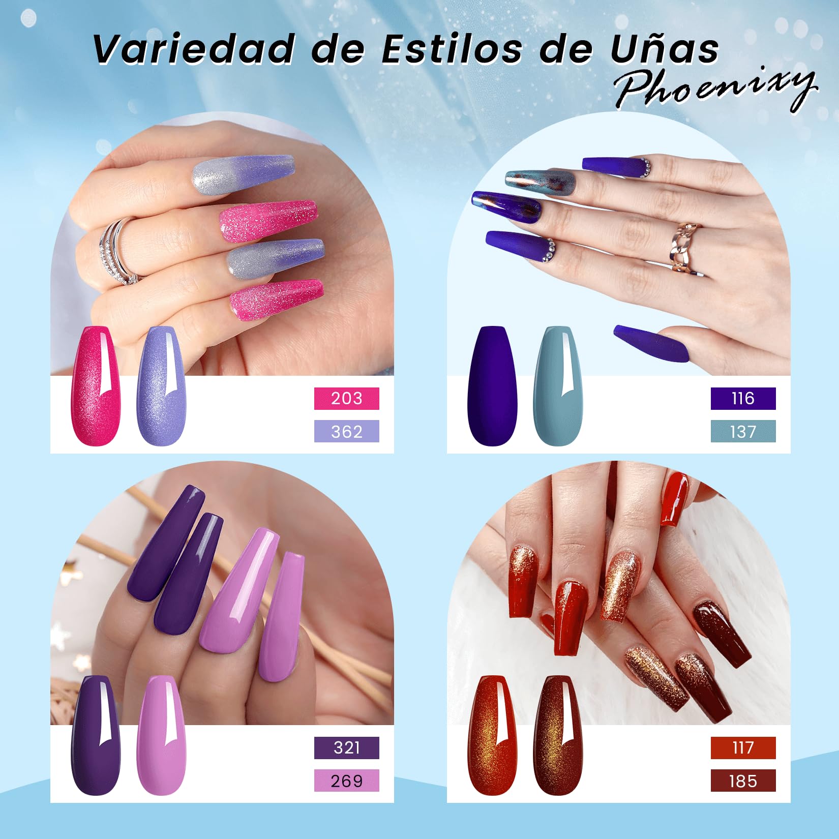 Phoenixy Kit de Uñas Semipermanentes 25 Piezas con Lámpara U V/LED, Uñas Semipermanentes Kit Completo con Base y Top Coat Ideal para Principiantes y Profesionales Regalo Festivo