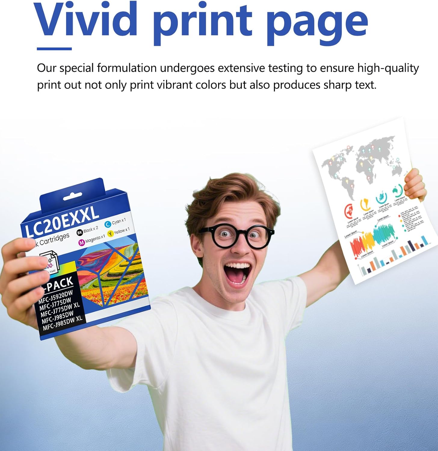 LC20EXXL LC20E Ink Cartridges Set 5-Pack with Super High Yield Replacement for Brother LC20EBK LC20EC LC20EM LC20EY MFC-J985DW MFC-J775DW MFC-J5920DW Printers Printer LC20E XXL Ink (2BK/C/M/Y)