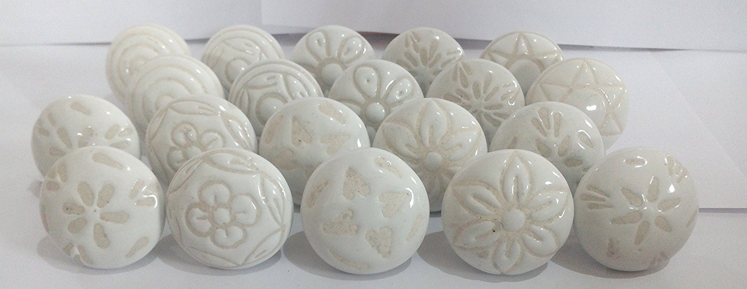 PUSHPACRAFTS10 X Mix Vintage Look White Creame Creme Flower Ceramic Knobs Door Handle Cabinet Drawer Cupboard Pull