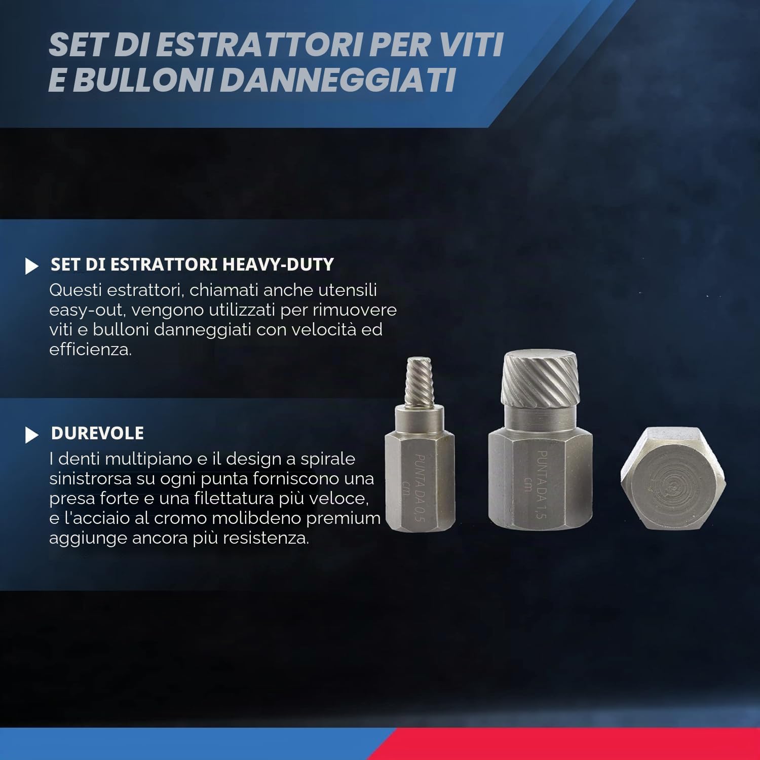 NEIKO 04204A - Set di estrattori per viti e bulloni a testa esagonale, estrazione facile da estrarre, strumento di fissaggio rotto, strumento di fissaggio spogliato, da 1/8" a 7/8" con incrementi di