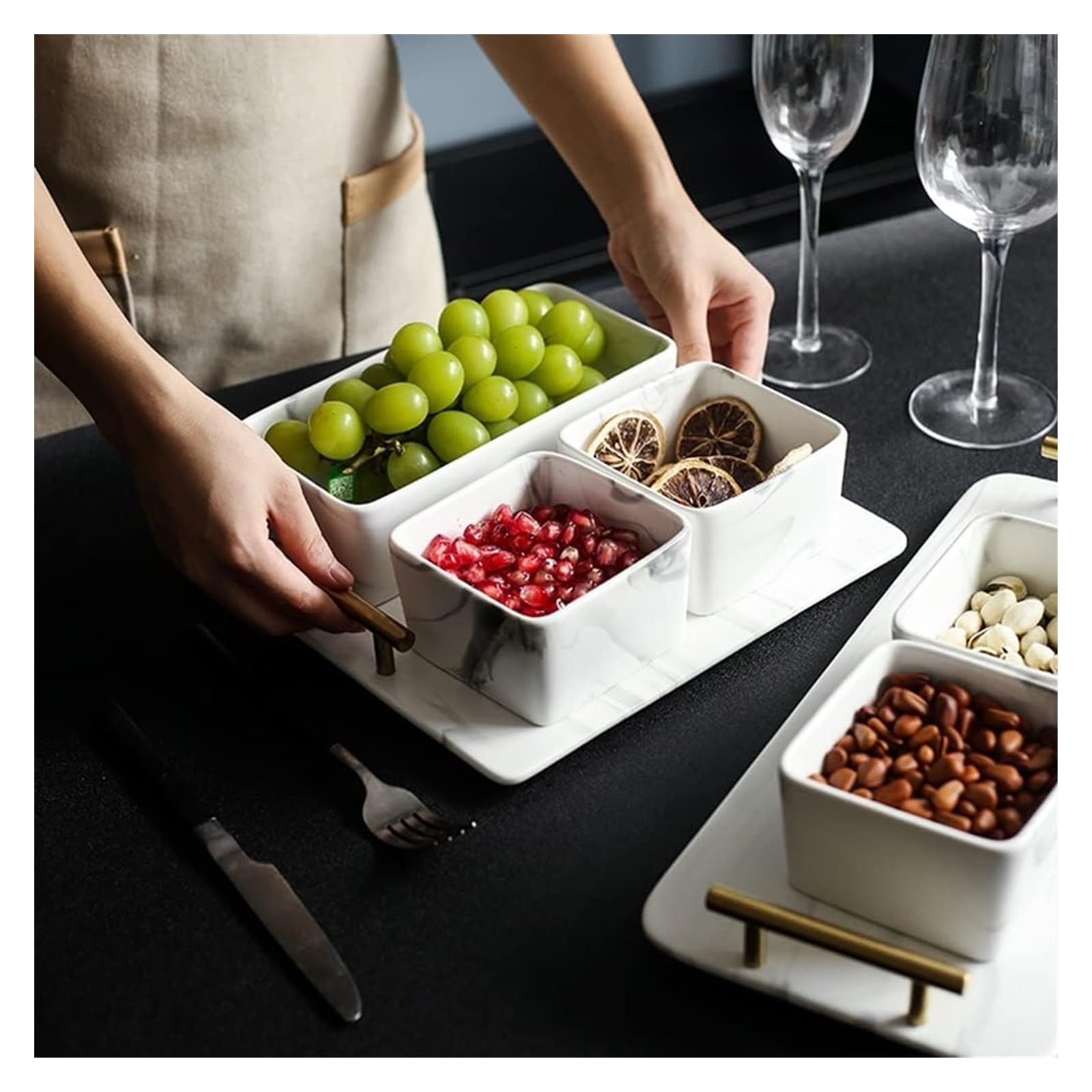 Snackbox mit Fächern Nussschale Vorspeisenplatte Keramik Trockenobstschalen Haushalt Wohnzimmer Snack-Tablett