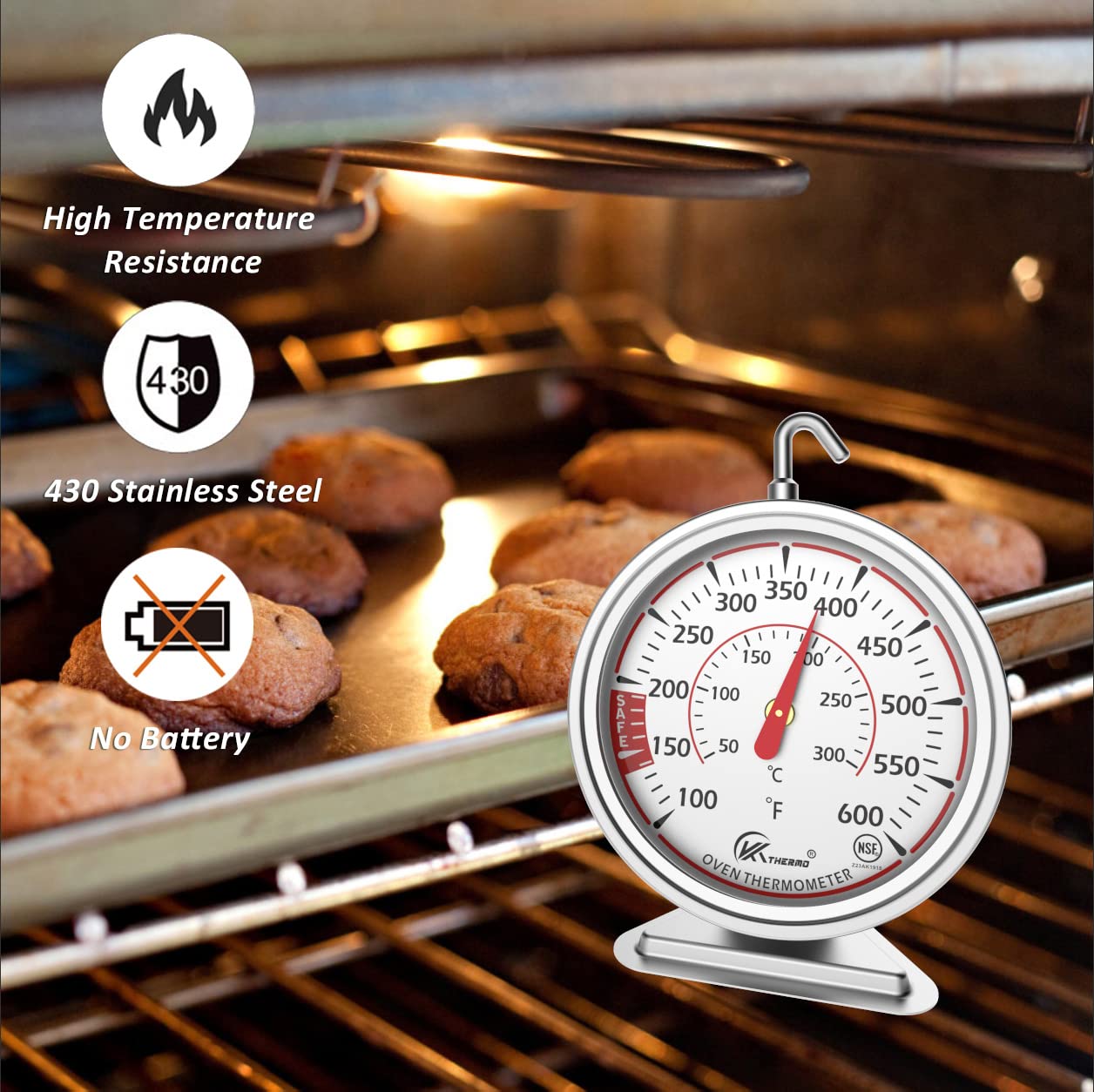Review 2.5“ Large Dial Oven Thermometer,Grilling and Cooking