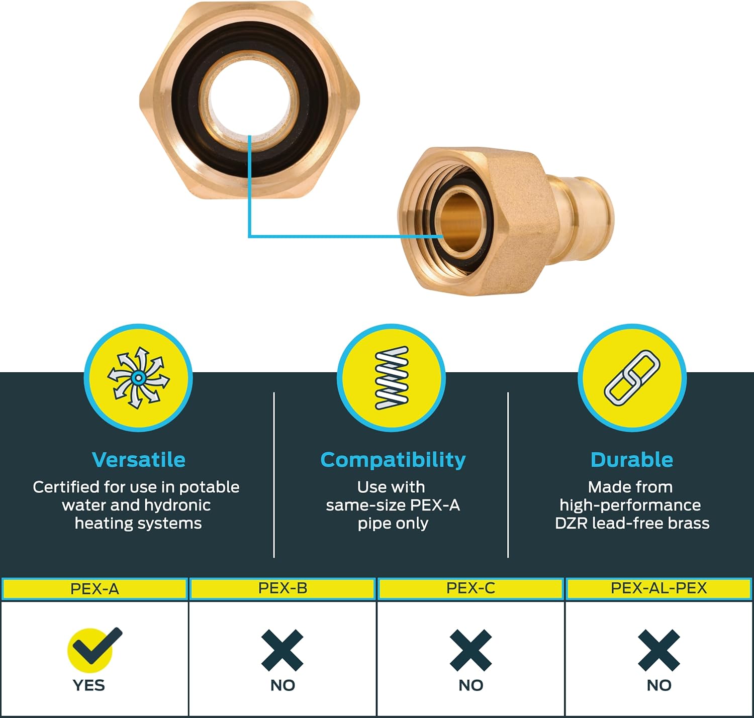 SharkBite 1/2 x 1/2 Inch NPSM Expansion FNPT Swivel Adapter for PEX-A Pipe, Brass Plumbing Fittings, Female Adapter for PEX-A Tubing, UAB526LFA