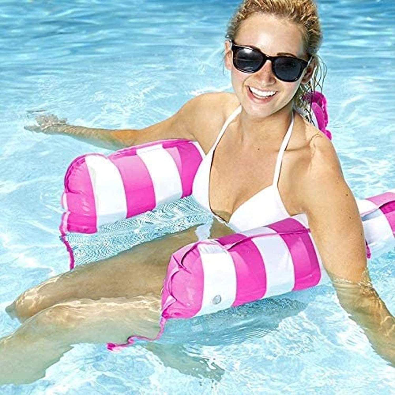 TAPIT Water Hammock Float, Soft Lounge Chairs Pool Floating, Portable Pool Floats for Adults Floating Hammock for Pool Swimming with Air Pump (Pink)