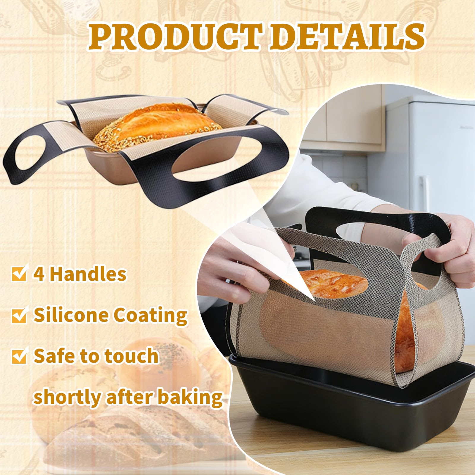 flintronic Teglia per Pane in Acciaio al Carbonio Antiaderente, 27.5×15×6cm, 2 Pezzi Stampo da Forno per Pane a Cassetta, Temperatura Max 220°C