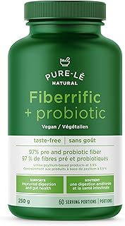 Pure-lē Natural Fiberrific +Probiotic 250g (60 servings) Fiber Supplement - Mixes clear, NO taste, NO texture, NEVER Thickens. Can be used in cooking and baking. Ultra Premium Digestive & Immunity Dietary Supplement - No Fillers or Binders, No Artificial Ingredients