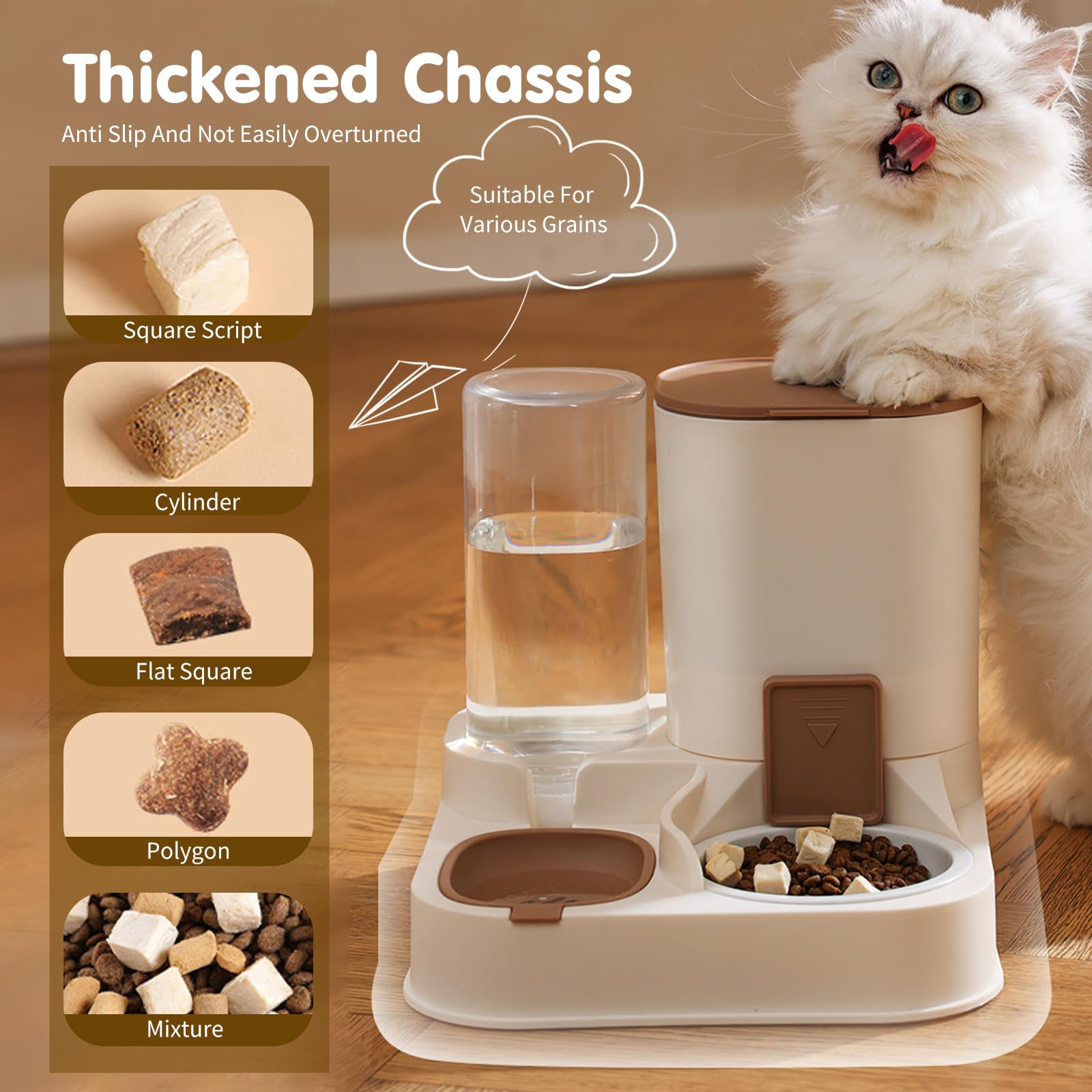 PETCUTE Dispensador Comida y Agua para Gatos y Perros, 2 en 1 Comedero Automatico y Bebedero Perro,Fácil de Limpiar,Alimentador Automatico Comida y Agua para Mascotas,Comida Seca y Húmeda