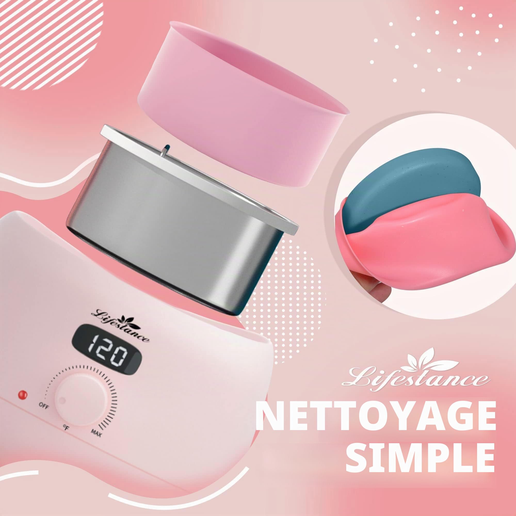Lifestance Chauffe Cire Epilation Professionnelle pour Femme Avec 400g Perles de Cire, 30 Bâtonnets de Cire et Un Bol en Silicone pour Tout le Corps