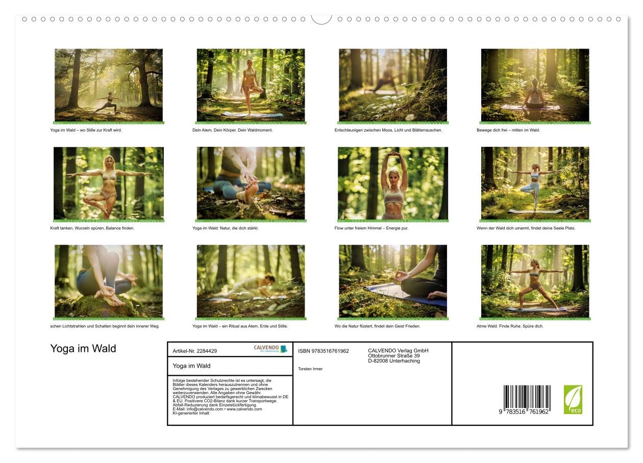 Yoga im Wald (hochwertiger Premium Wandkalender 2027 DIN A2 quer), Kunstdruck in Hochglanz: Die Übungen im Wald verbinden achtsame Bewegung mit der natürlichen Kraft des Waldes. (CALVENDO Gesundheit)