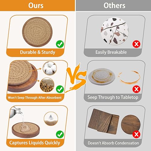 Miniatura 3 de Posavasos de madera para bebidas, juego de 5 posavasos absorbentes, posavasos tejidos para mesa de café, regalo de inauguración de la casa para