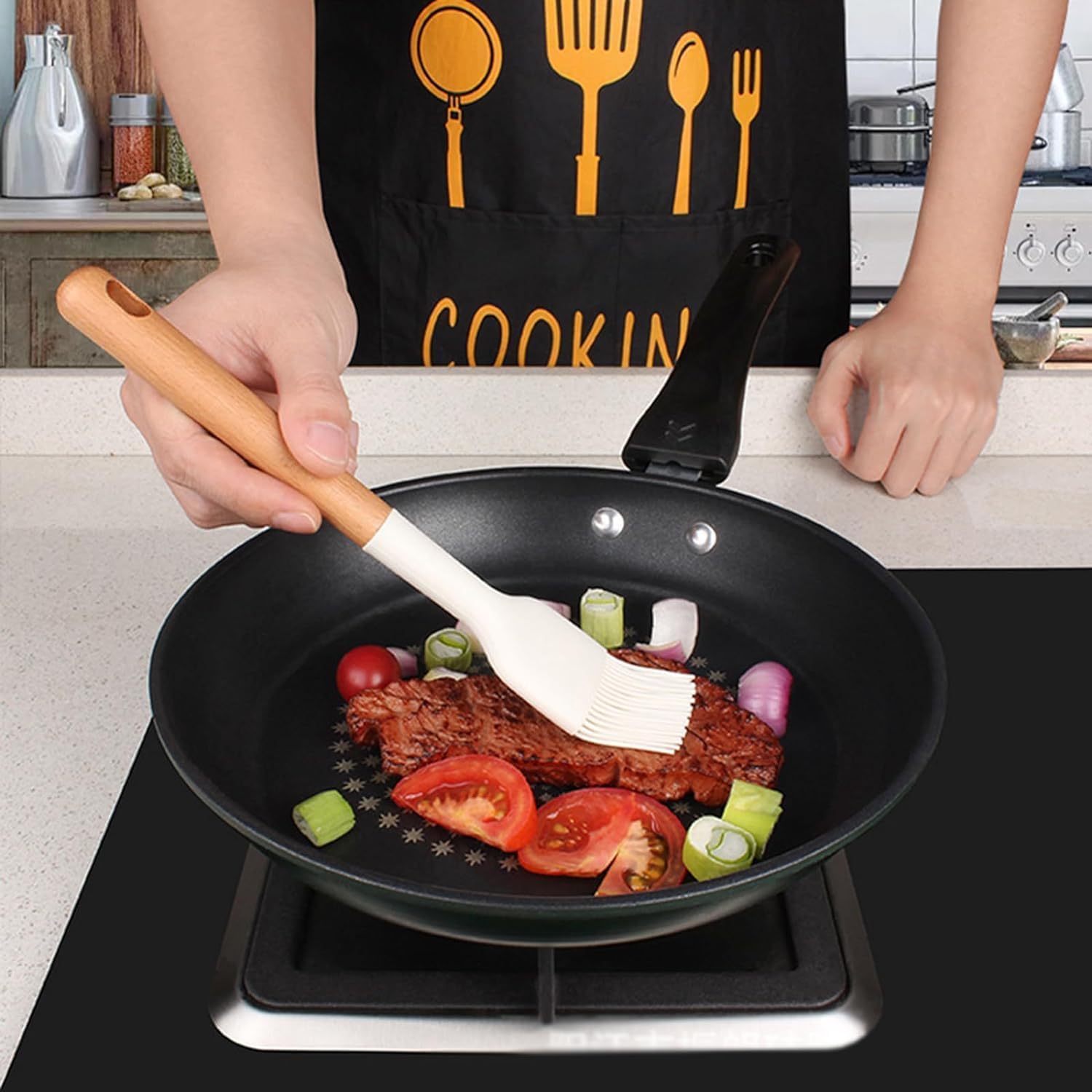 Set D'ustensiles de Cuisine, Ensemble de spatules de Cuisine en Silicone avec Manche en Bois, Gadgets de Cuisine, Ensemble d'outils for ustensiles de Cuisine antiadhésifs