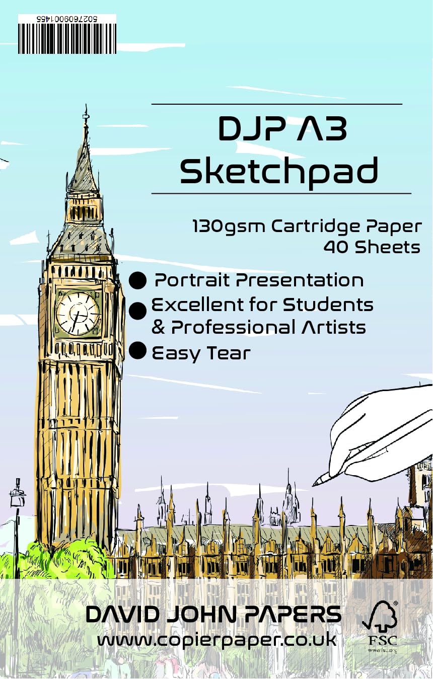 Djp White A3 Artist Sketch Pad 40 Sheets (130Gsm) Acid Free Drawing Paper Cartridge Paper Pad