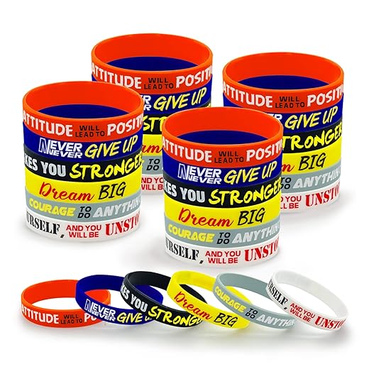 30 Pieces Inspirational Rubber Bracelet Motivational Quotes Silicone Bracelets Adult Stretch Wristbands Rubber Motivational Gifts for Men Women Teens Gym Kids Adults Party Favors,6 Designs