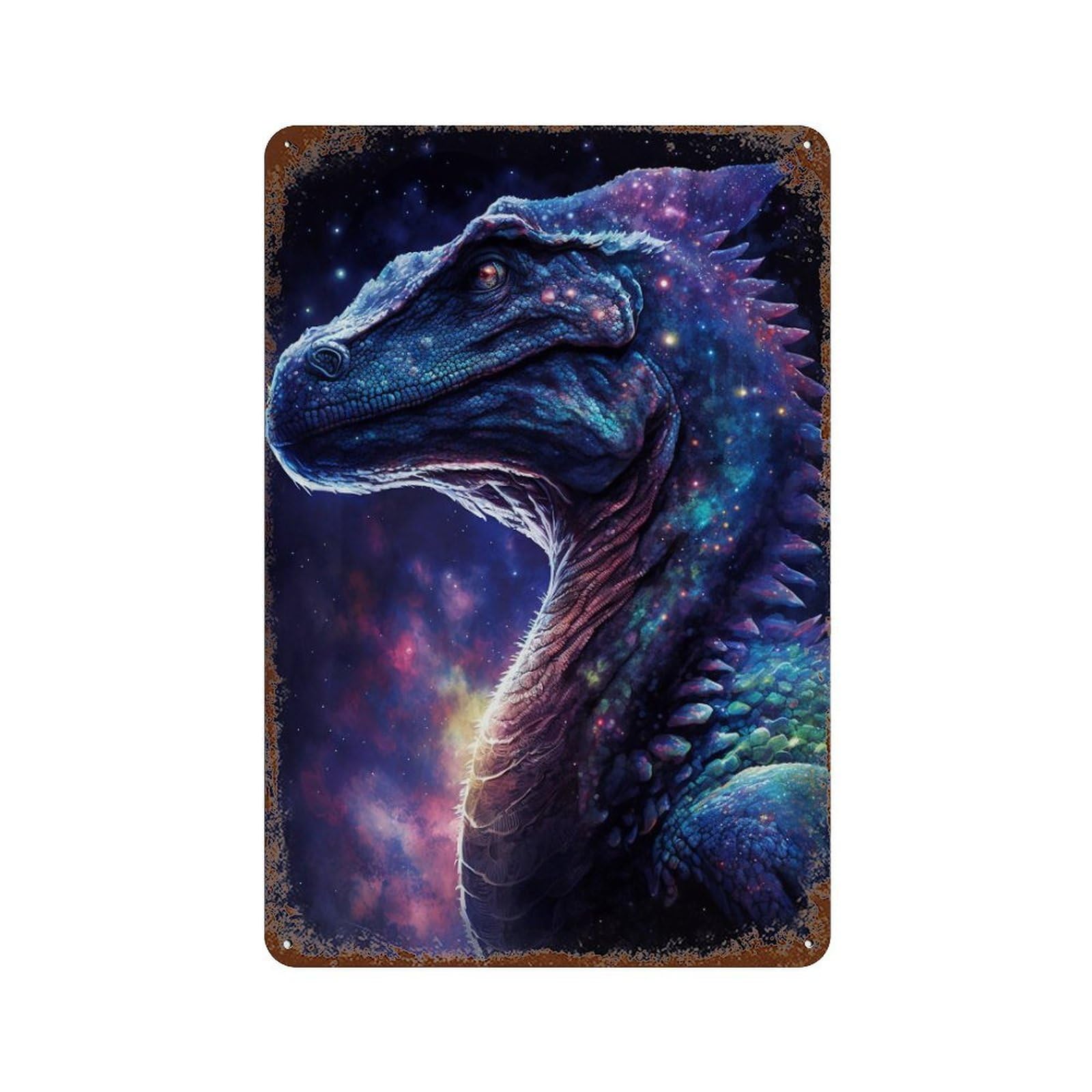 Galactic Dragon Art Print-13 Weathered Tin Sign 11.8"x7.9", Rustic Home Decor for Office, Studio And Wall Decor