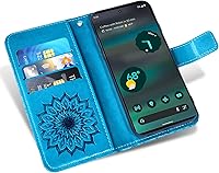 Vista 2 de Asuwish Funda de teléfono para Google Pixel 6A 5G 2022 con protector de pantalla de vidrio templado y piel de girasol, funda delgada con tapa