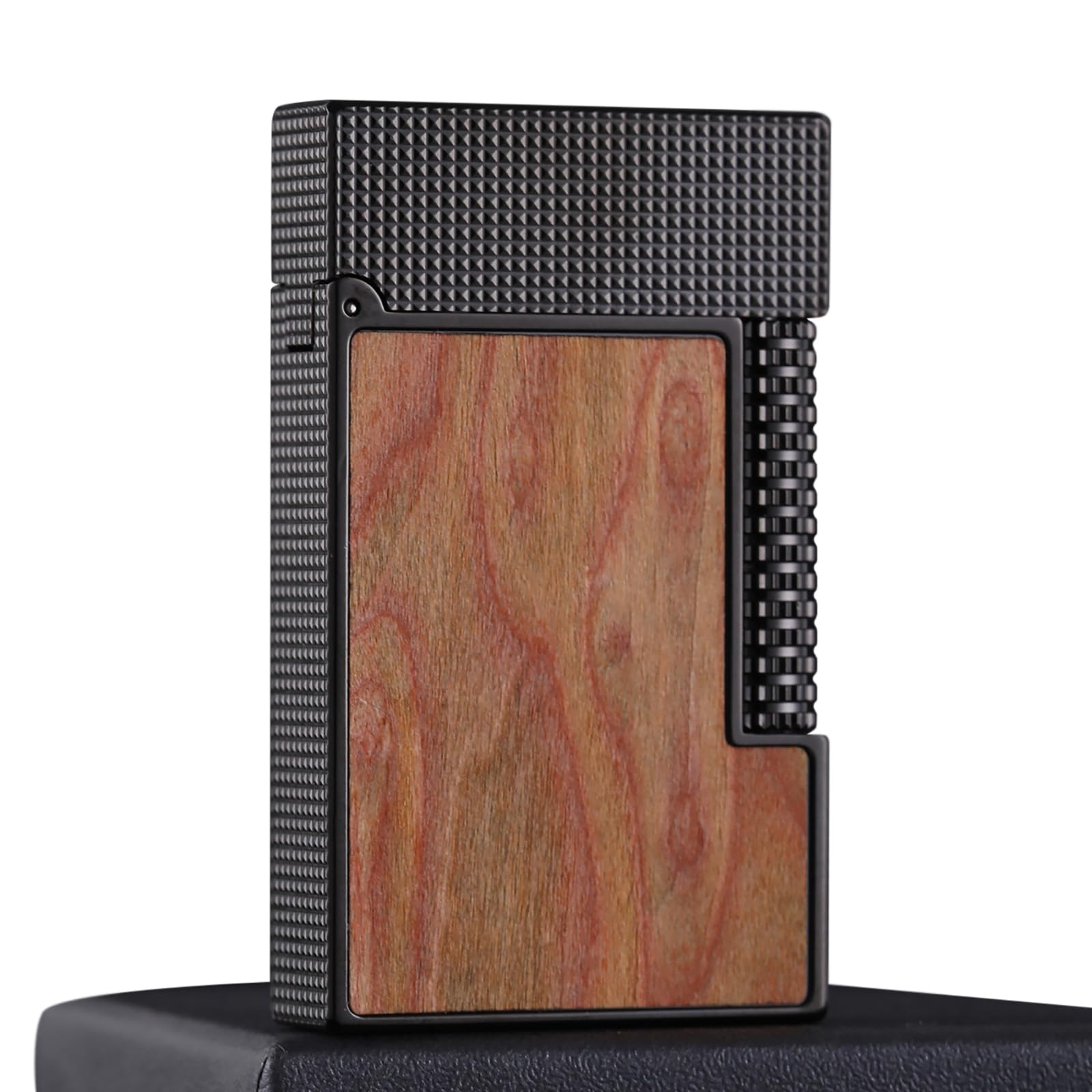 Mechero de butano, diseño de grano de madera exquisitamente tallada, encendedor de gabardina de encendido lateral para hombres, para coleccionistas