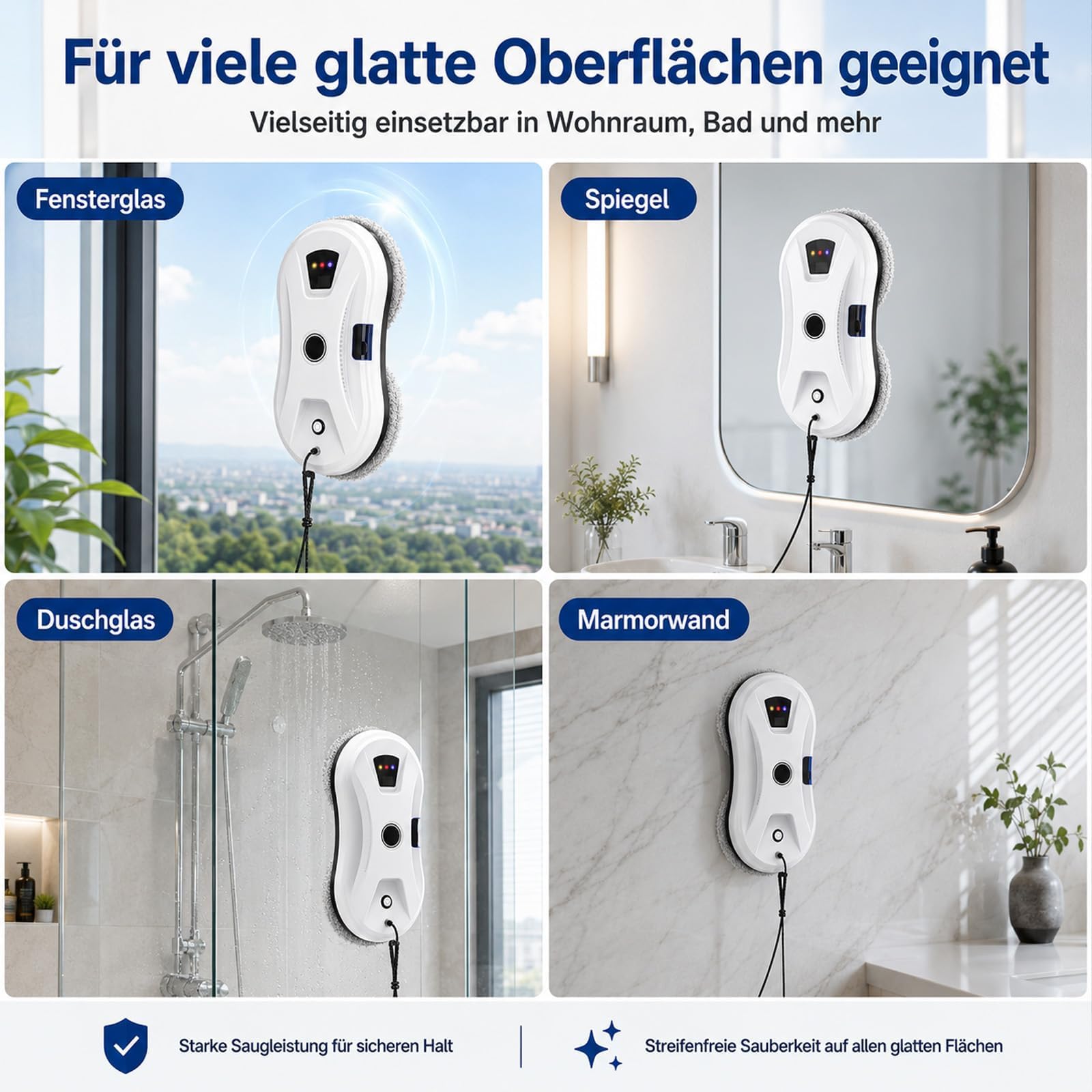 Osmo RoboClean Fensterputzroboter, Automatischer Fensterreiniger mit Starker Saugkraft, Automatischer Wassersprühfunktion, Intelligente Navigation, Kantenerkennung, Fernbedienung & 3 Reinigungsmodi