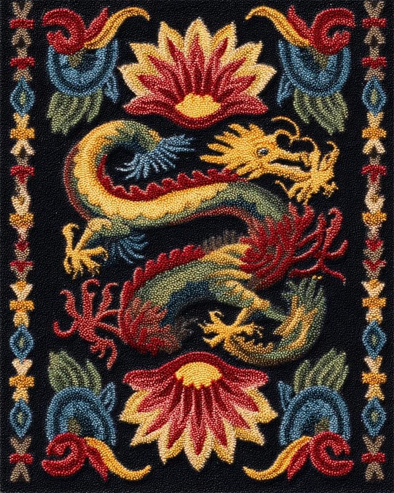 FWRTYCB Latch Hook Kit for Adults and Beginners -Dragon DIY Tapestry Rug Making with Printed Patterns,20X15Inch Canvas Yarn for Home Décor