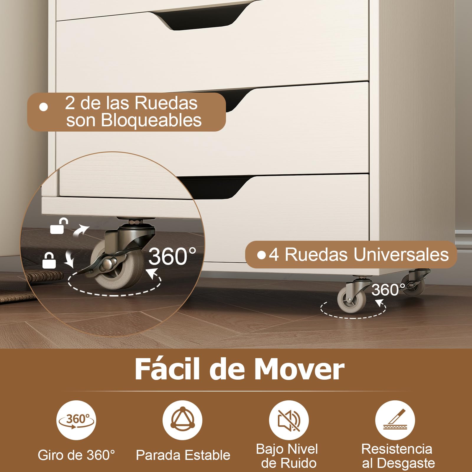 COSTWAY Cajonera Escritorio con Ruedas, 49x40x87 cm, Cajonera Oficina Móvil con 7 Cajones, Archivador Móvil de Madera para Oficina, Estudio, Salón, Dormitorio, Armario de Almacenamiento (Blanco)