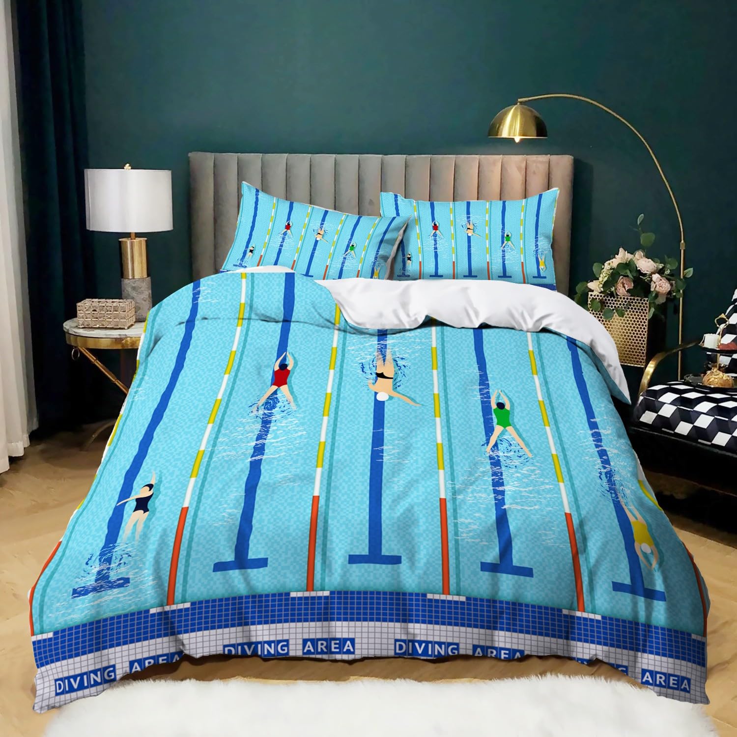 Housse de couette natation 240x260 cm avec 2 taies d'oreiller pour lit deux places