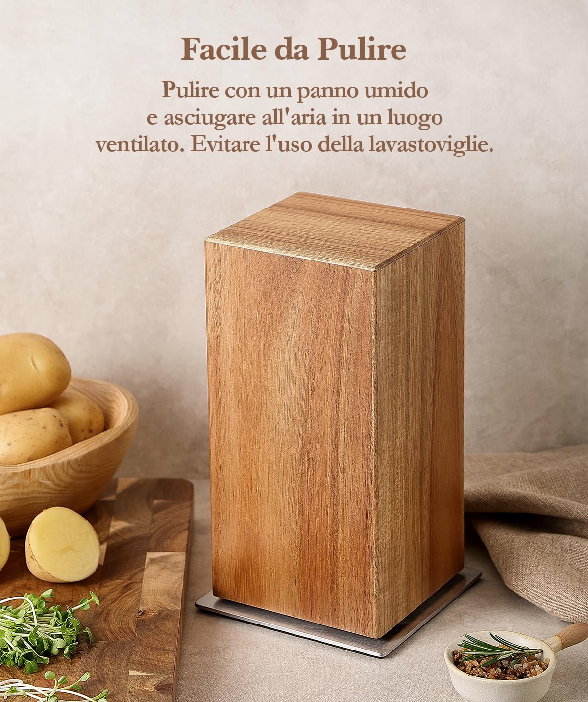 HEZHEN Ceppo Portacoltelli Magnetico Girevole 360° Legno d'Acacia - Blocco Rotazione - Supporto Magnetico a Quattro Lati per Coltelli da Cucina con Base Antiscivolo