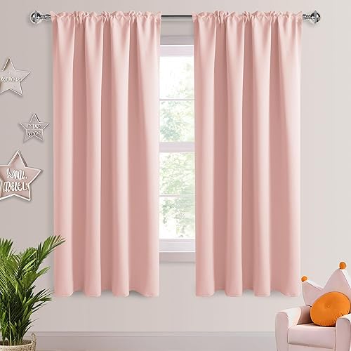 DWCN Cortinas opacas con aislamiento térmico, ahorro de energía y reducción de ruido, cortinas para dormitorio y sala de estar, color rosa rubor, 52