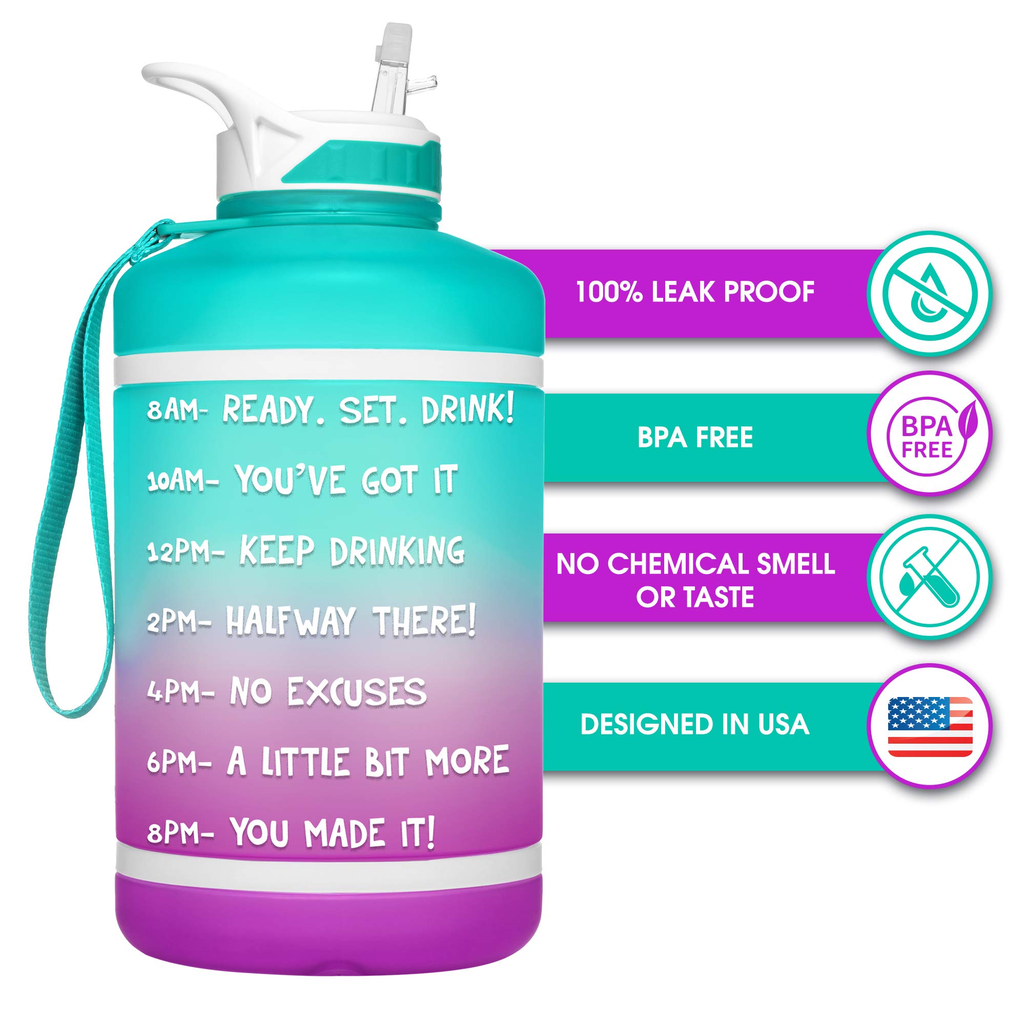 HydroMATE Half Gallon Water Bottle with Time Marker Large Reusable