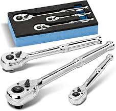 Shall Set of 3 Reversible Ratchet Wrenches | 1/4", 3/8", 1/2" 90 Teeth with Quick Release | Chrome Vanadium Steel for Tight Spaces & 4° Motion Angle
