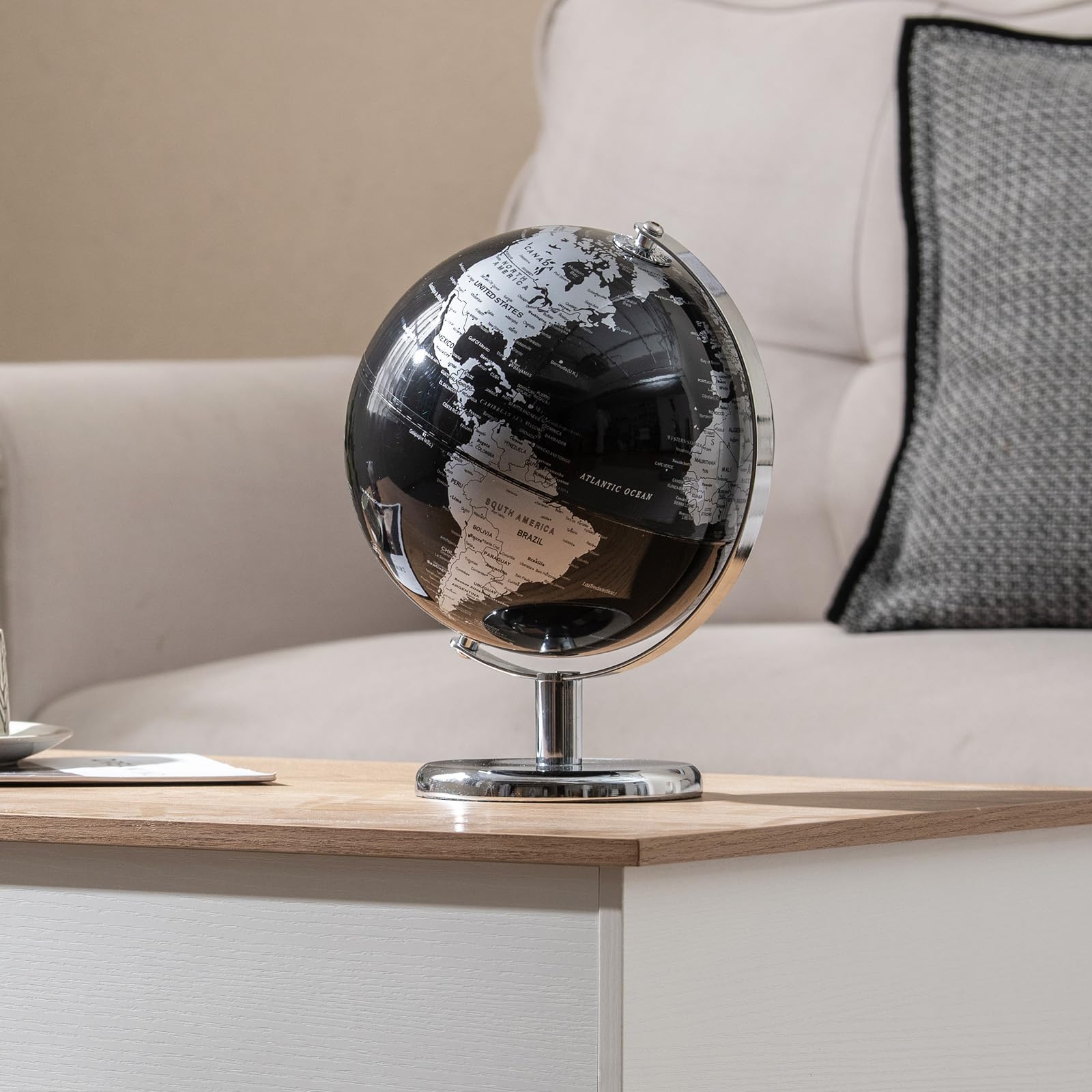 COSTWAY 20cm Globus - Englische Karte, 360° drehbar, Weltkugel mit Metallständer, pädagogisches/geographices Schülerglobus, Globus Deko, Erdkugel modern, für Zuhause, Büro & Schule (Silber)