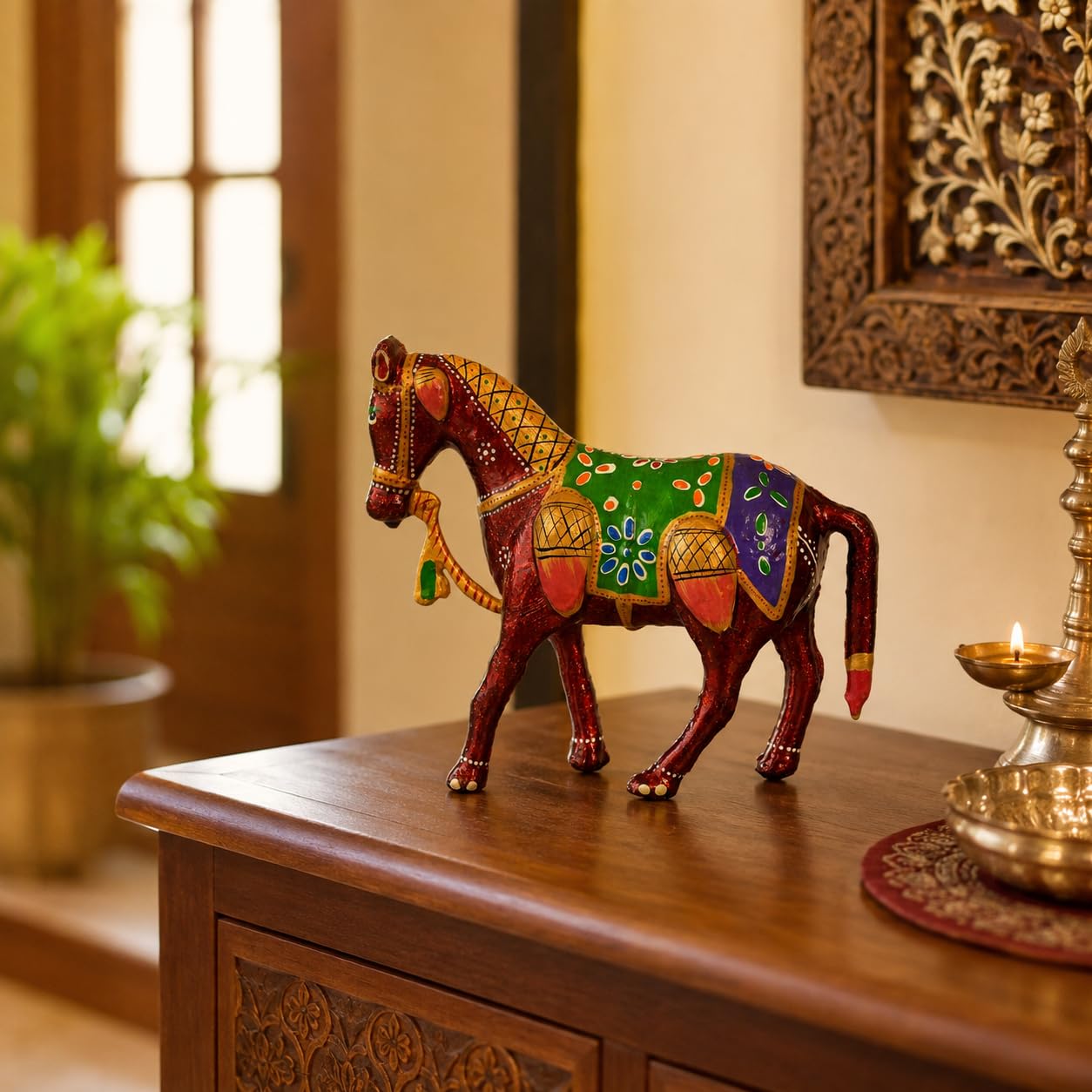 Red Painted Horse Figurine - Home Decor -2