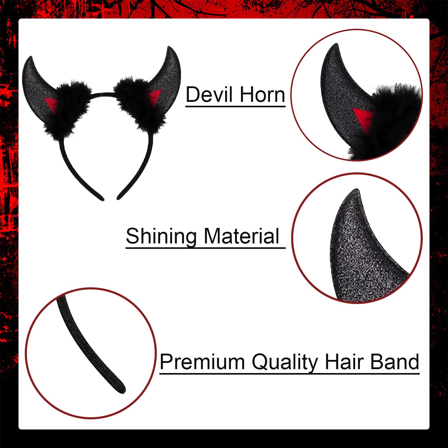 Black Devil Horns Headband, Halloween Headbands for Women, Devil Ears Costume Accessories for Halloween Cosplay Party Adults(Black) - Image 3