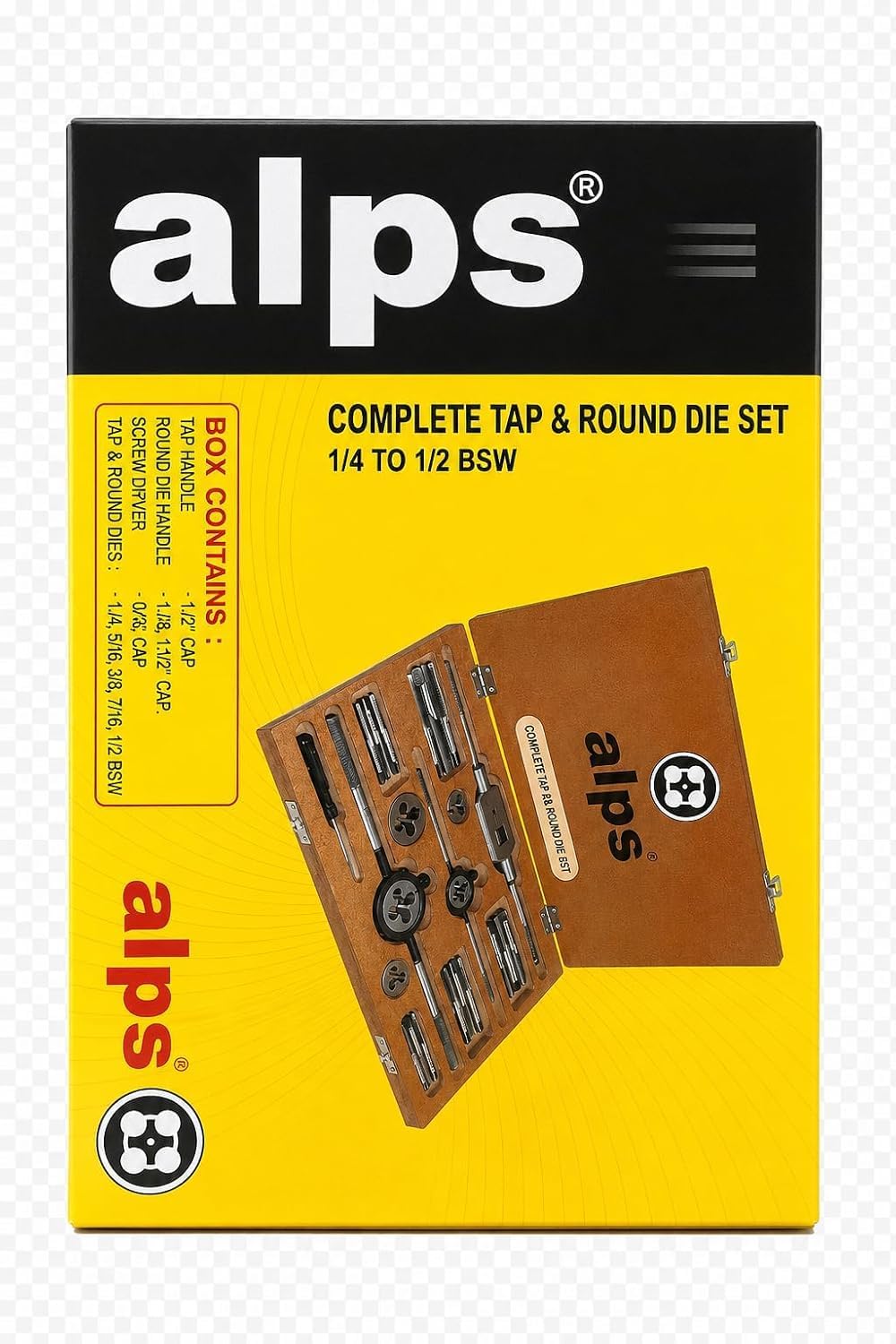 TUF - Complete BSW Tap and Die Set, 1/4"–1/2", 17-Piece Threading Tool Kit with Round Dies, Taps, Tap Wrench and Die Handle for Metalworking and Thread Repair