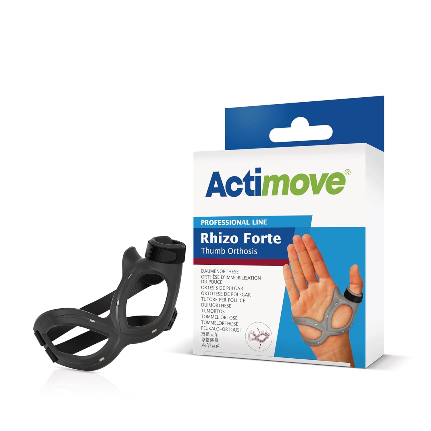 Actimove Professional Line Rhizo Forte Thumb Orthosis –Thumb Brace for Osteoarthritis, Skier’s Thumb, Rheumatoid Arthritis, Sprains – Patented Design – Right – Grey, Medium