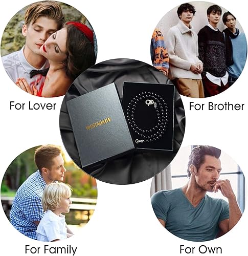 Miniatura 6 de Collar de cuentas de ónix negro para hombre, piedras preciosas naturales curativas, joyería de cristales curativos, 5055606527.6 in