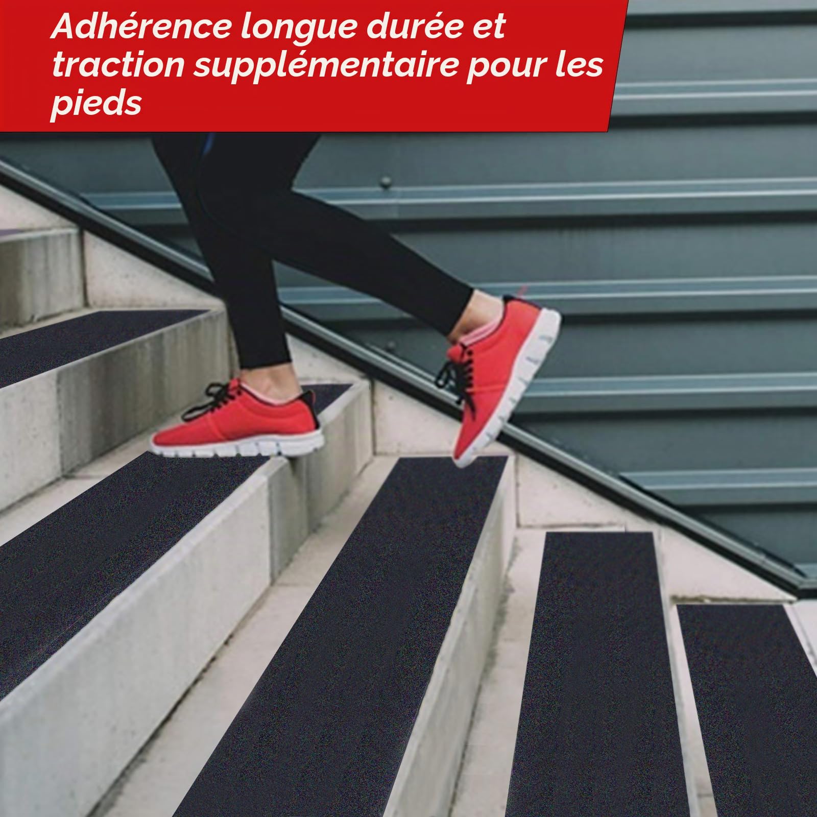 WELSTIK Bande adhésive antidérapante avec autocollant - 200 mm x 5 m - Pour marches d'escalier - Haute traction - Pour l'intérieur et l'extérieur - Imperméable - Noir