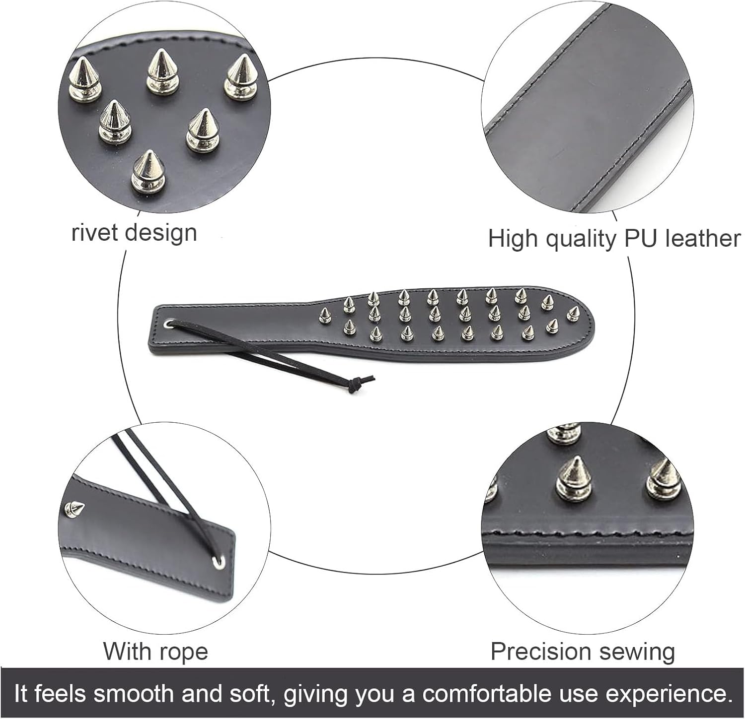 MFMYEE SM Paddle with Spikes Rivets - Leather Spanking Paddle, Fetish Slave Bondage Paddle, Paddle for Spanking Adults, BDSM Paddle Flogger Whip for Couples Extreme Sex Toys