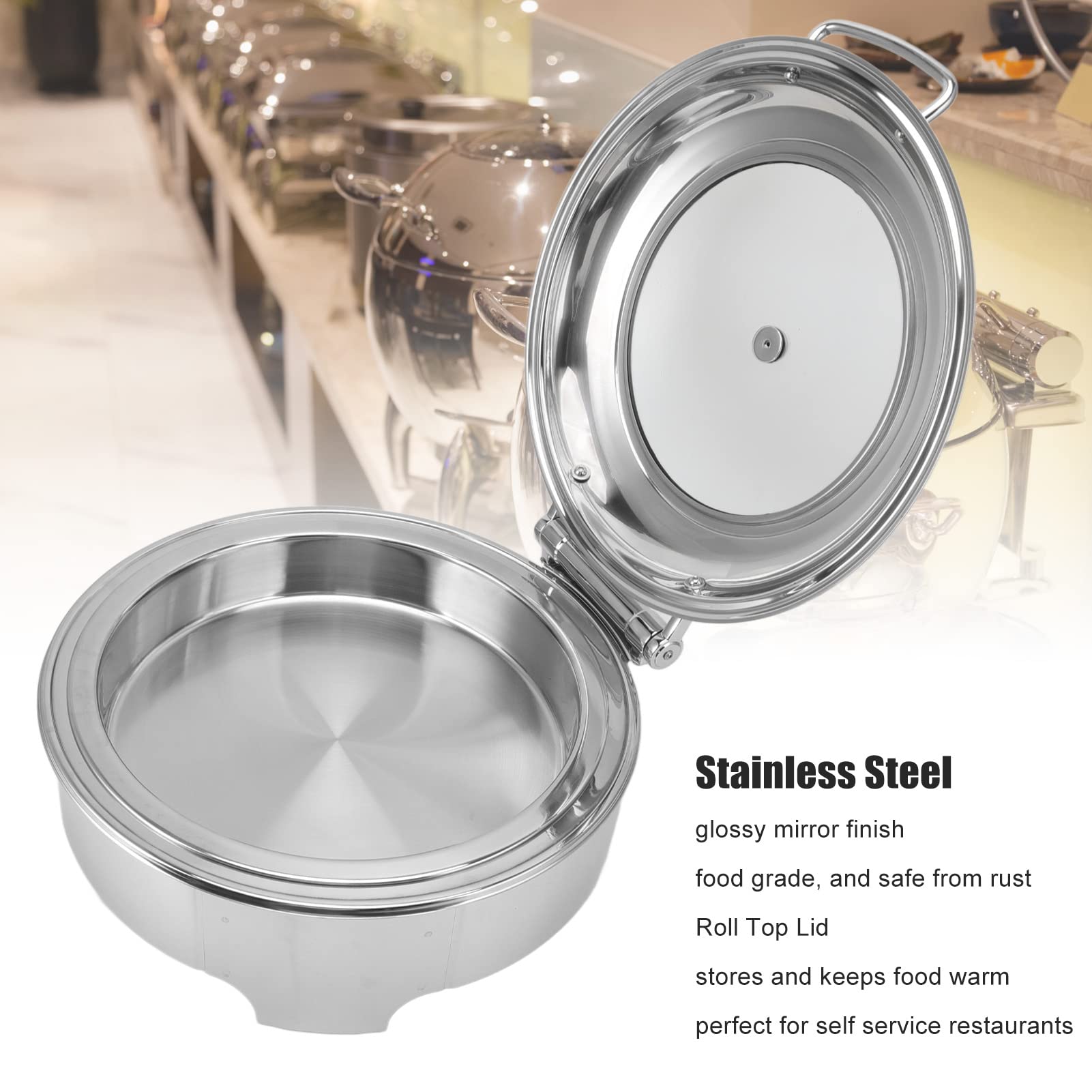 Chafing Dish Redondo de Acero Inoxidable con Tapa Enrollable para Buffet, Calentadores de Catering para Bodas y Eventos, 42,5 Cm