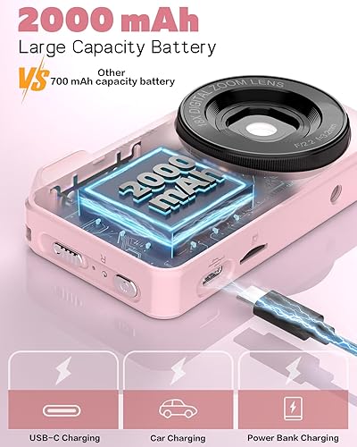 Miniatura 3 de Cámara digital, enfoque automático 48MP 4K cámara para fotografía con tarjeta de 32 GB, cámara digital portátil compacta de apuntar y disparar para