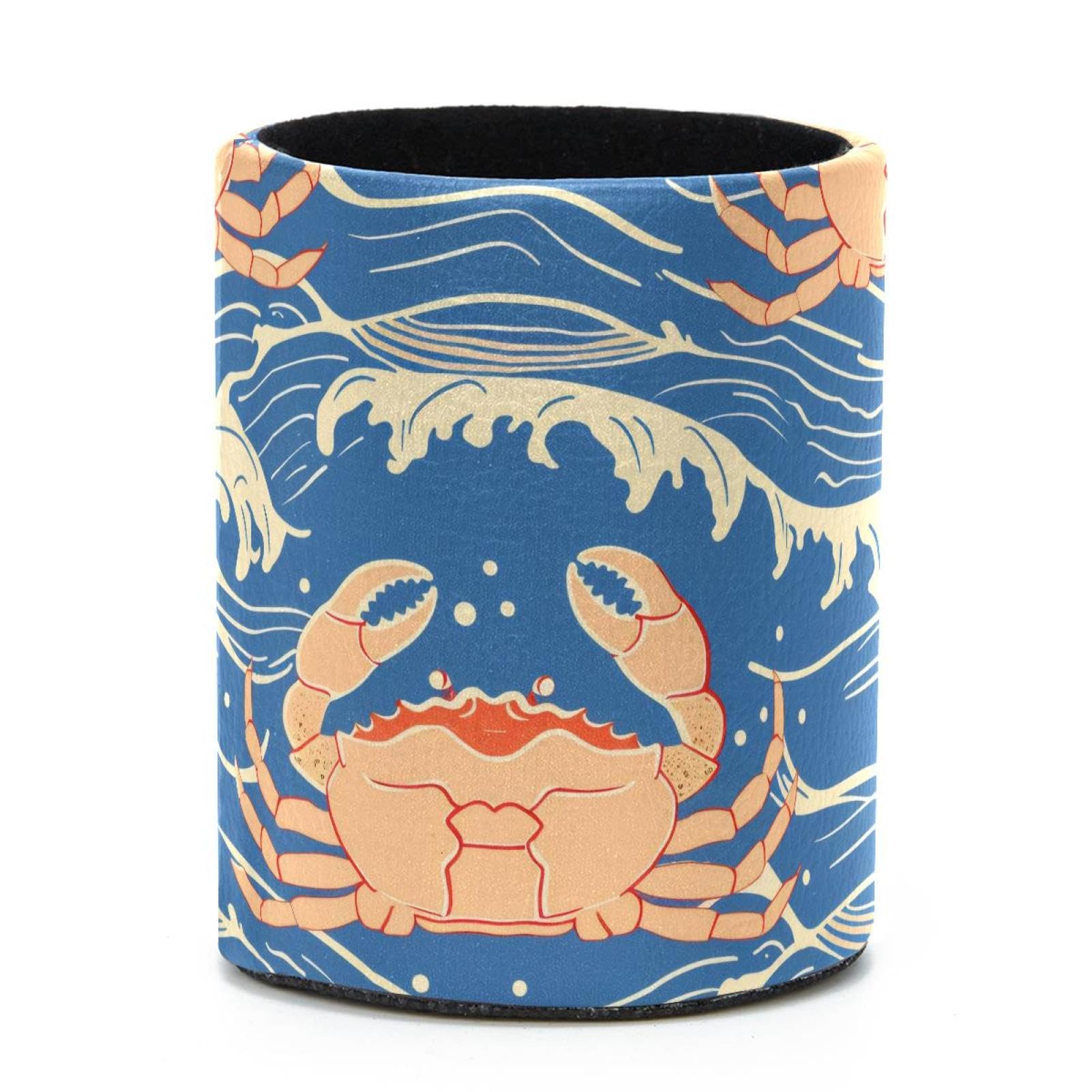 VAPOKF Round Pencil Holders for Desk, Wave Cute Crab Pattern Pen Holders Pen Pot Makeup Brushes Storage Desktop Stationery Supplies Organiser for Home Office