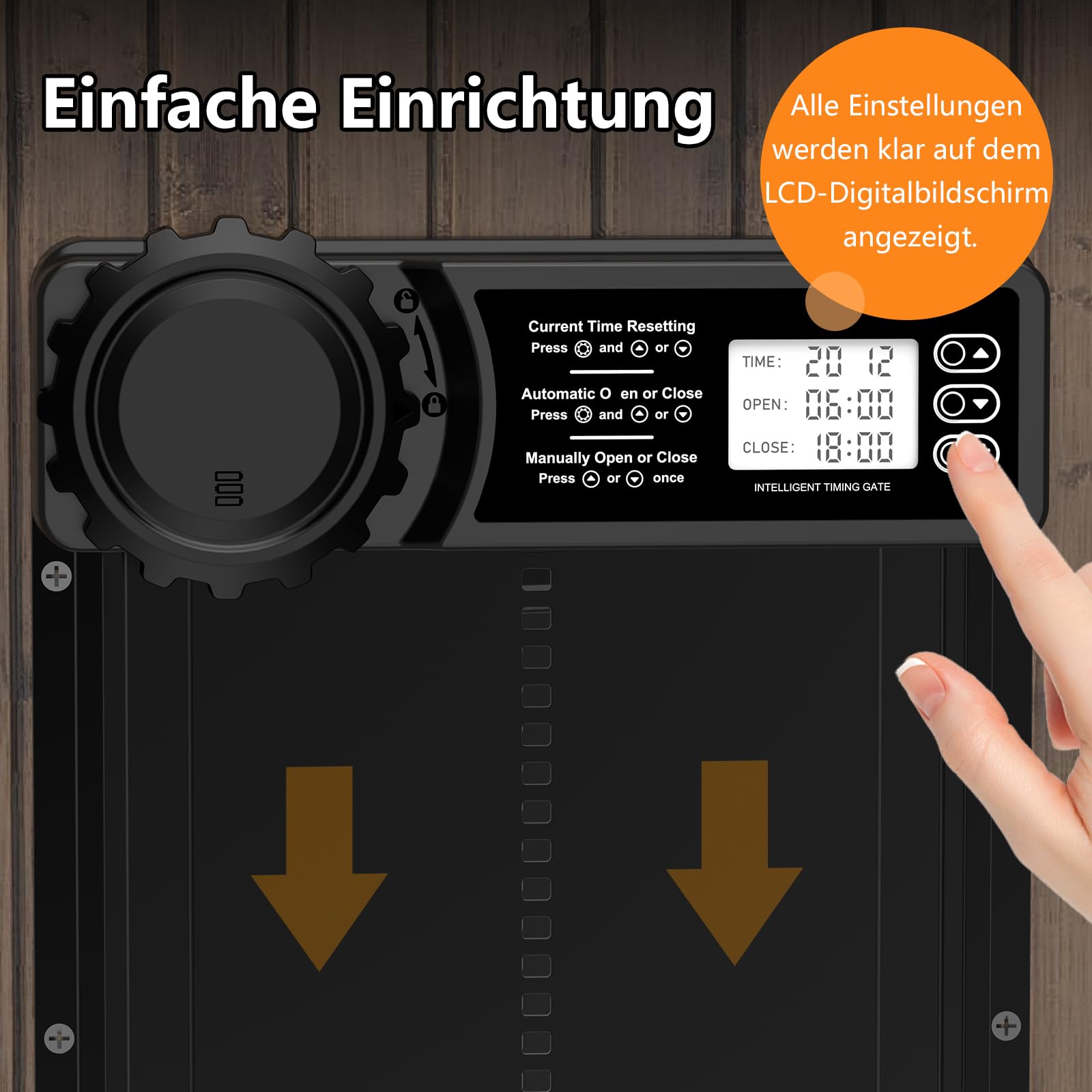 Aluminum Automatische Hühnerklappe Batterie, MASTERFUN Elektrische Hühnerklappe Automatisch Hühnertür mit Wasserdicht Großes Display, Timer, Manuelle, Intelligenter Einklemmschutz
