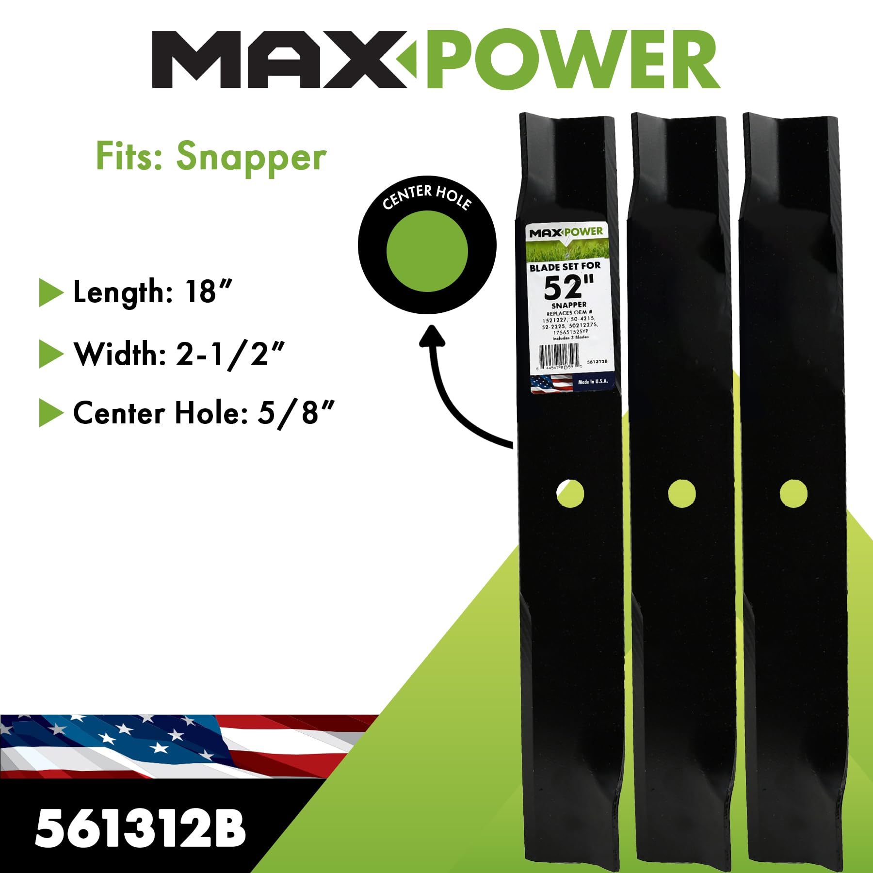 Maxpower 561312B 3 Many - Juego de Cuchillas para cortacésped de 52 Pulgadas, Color Negro