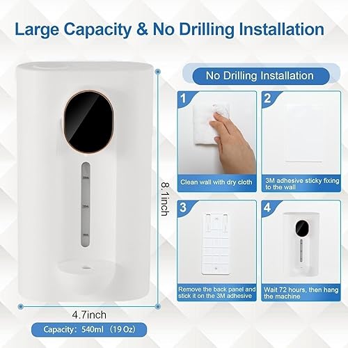 Miniatura 6 de Dispensador automático de enjuague bucal, nuevo dispensador de enjuague bucal para baño con 2 tazas magnéticas, 18.3 fl oz (19 onzas) montado en la