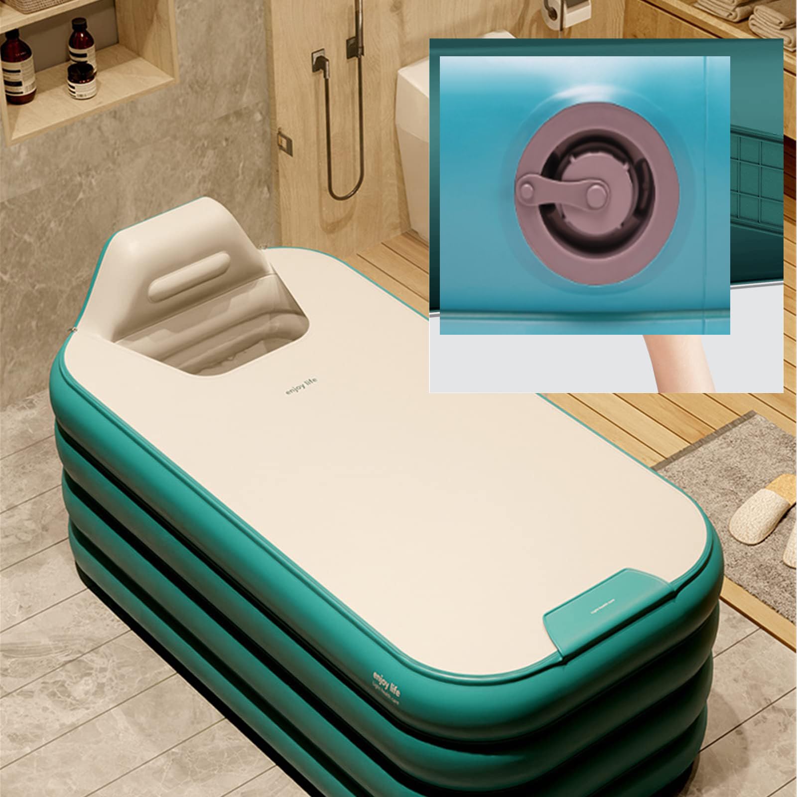 Baignoire gonflable automatique pour adultes - 160 x 94 x 64 cm - Baignoire en PVC avec coussin de nuque - Charge maximale : 100 kg - Portable et pliable - Baignoire pour bain d'eau chaude (vert)