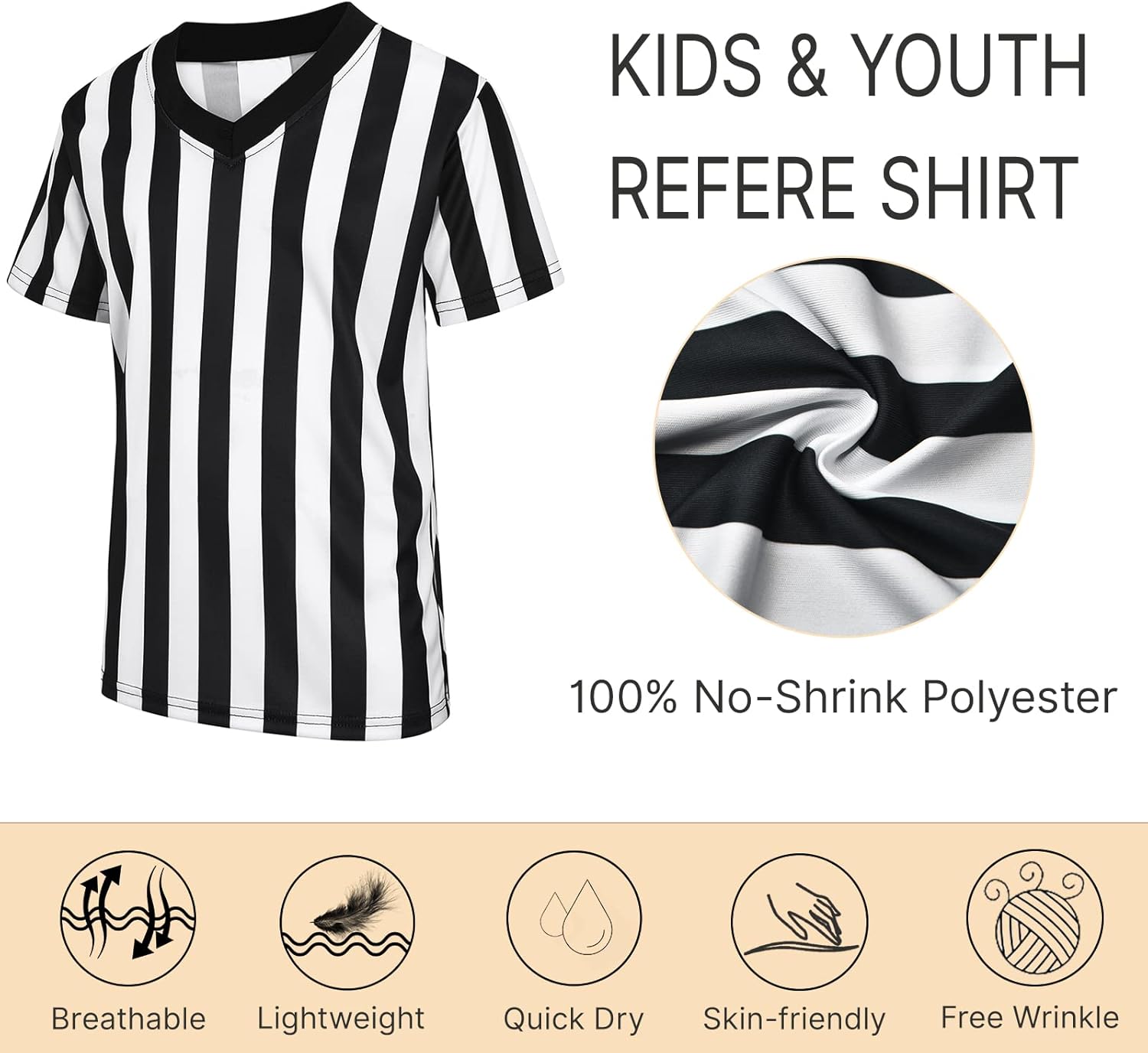 Thapower Children Referee Shirt Costume Kids Youth Black and White Stripe Boy Girls Toddler Ref Jersey - Image 3