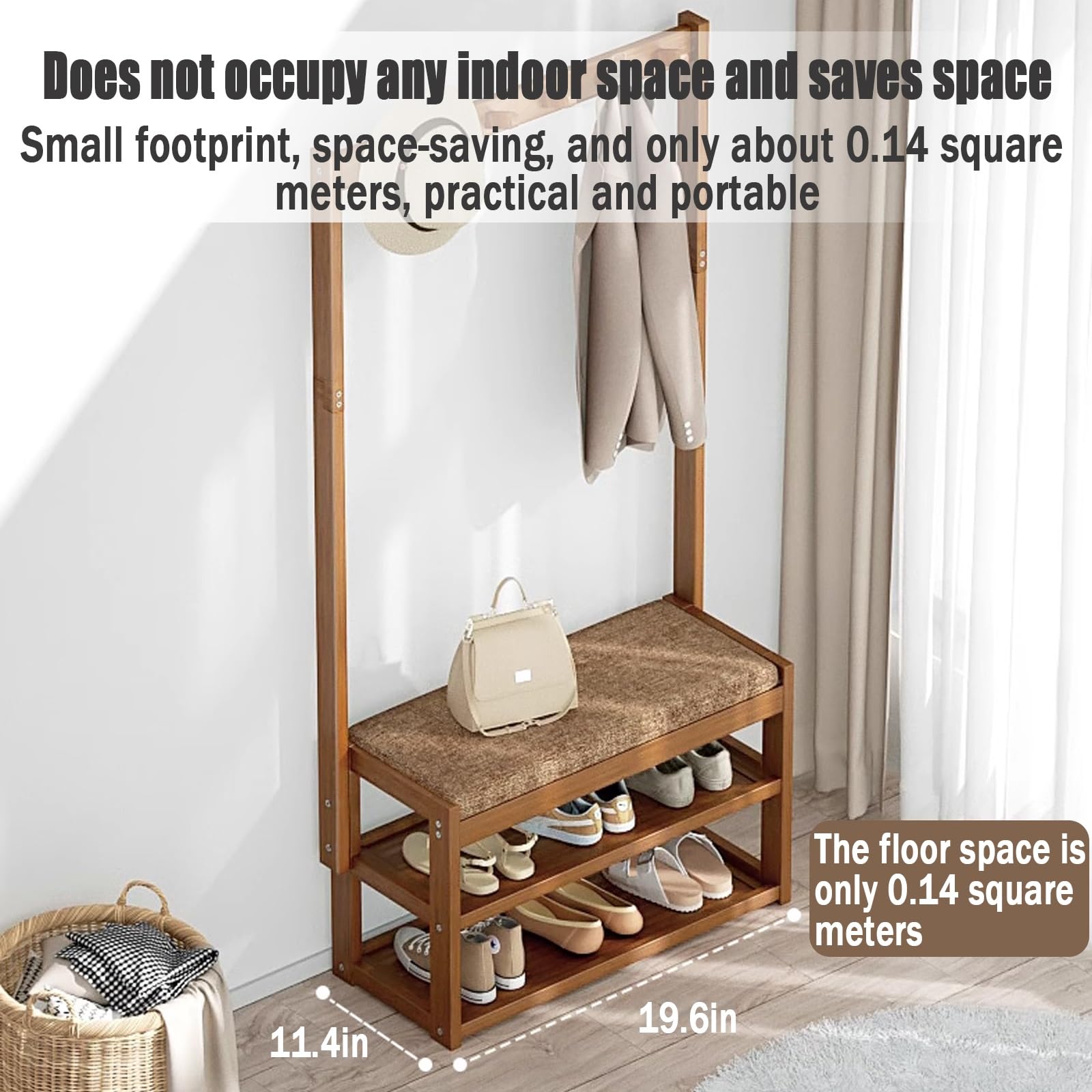 Perchero de Entrada Recibidor con Banco，Perchero Zapatero, Perchero Recibidor con Ganchos, Banco Zapatero y Estantes, Pasillo Dormitorio Salón, Estilo Moderno(L100*W29CM/L40.5*W11.4IN)